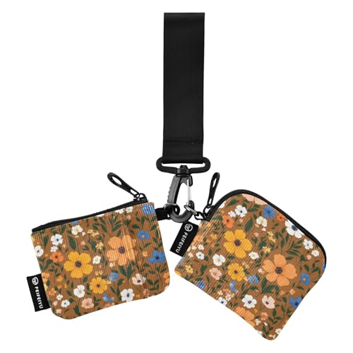 Foiosoh Spring Kleine Blumen Braun Damen Münzgeldbörse Kartenhalter Kompakte Größe Reißverschluss Bargeld Münzfach mit Reißverschluss Münzfach für Damen Mädchen 2 Packungen, Frühling kleine Blumen von Foiosoh