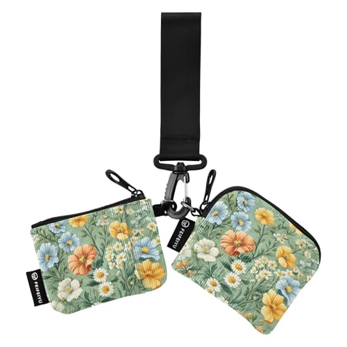 Foiosoh Spring Stiefmütterchen Nelke Grün Damen Dual Wallets Busniess Kartenhüllen Slim Abnehmbare Handgelenktasche Schlüsselhalter mit Reißverschlusstasche für Damen Herren 2 Packungen, Spring von Foiosoh