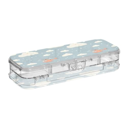 Foiosoh Stiftebox mit Helikopter und Sternen, Wolke, silberfarben, transparent, Kunststoff, doppellagig, für Schreibwaren, mit Deckel Foiosoh Stiftebox mit Helikopter und Sternen, Wolke, silberfarben, transparent, Kunststoff, doppellagig, für Schreibwaren, mit Deckel von Foiosoh