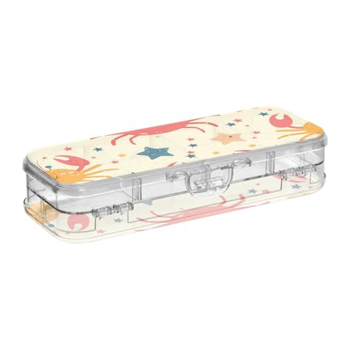 Foiosoh Stiftebox mit Krabbenmuster, transparent, doppelstöckig, für die Schule, mit Deckel von Foiosoh