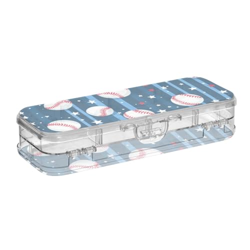 Foiosoh Stiftebox mit gestreiftem Hintergrund, Baseball, transparent, Kunststoff, 2-lagig, harte Stiftebox für Kunstbedarf mit Schnappdeckel von Foiosoh