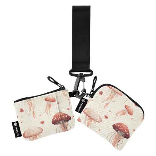 Foiosoh Süße Quallen rot Damen Kartenetuis Kleingeldhalter Slim Abnehmbare Kleingeldbörse Geldbörse Geldbörse mit Schlüsselanhänger für Damen Mädchen 2 Packungen, Süße Quallen rot, 1 size, Modern von Foiosoh