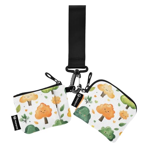 Foiosoh Süßer Baum Western-Stil Damen Münzgeldbörse Kartenhalter große Kapazität Reißverschluss Armband Geldbörse mit Schlüsselanhänger für Damen Herren 2 Packungen, Süßer Baum im Western-Stil, weiß von Foiosoh