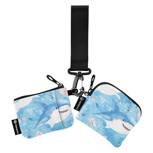 Foiosoh Süßer blauer Fisch Damen Kartenetuis Kleingeldhalter Große Kapazität Münzbörse Geldbörse Tasche mit Reißverschluss Münzfach für Damen Herren 2 Packungen, Niedlicher blauer Fisch, 1 size von Foiosoh