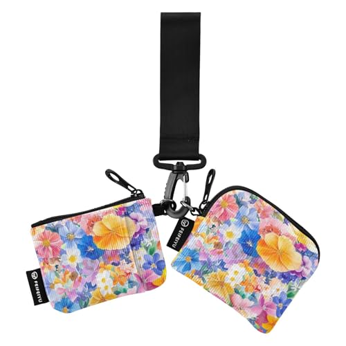 Foiosoh Summer Flowers Blue and Yellow Boho Dual Coin Purse Credit Card Holder Wallet Large Capacity Business Card Case Money Organizer with Keychain for Men Women 2 Packs, Sommerblumen blau und gelb von Foiosoh