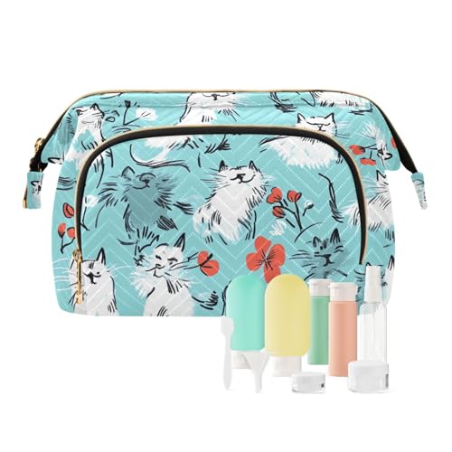 Foiosoh Sweet Maine Cooncats Pfirsich-Make-Up Tasche Reißverschluss Große Kapazität Reisegepäckchen Damen Geldbeutel für Make-up Pinsel, Lustige Katze Türkis, 1 size, Cartoon, Lustige Katze türkis, 1 von Foiosoh