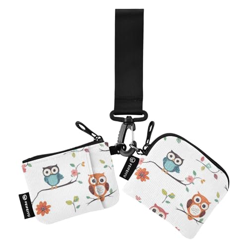 Foiosoh Tree and Cute Owl White Dual Coin Purse Credit Card Holder Wallet Minimalist Change Purse Wallet with Zipper Pocket for Work Travel 2 Packs, Baum und niedliche Eule, weiß, 1 size, Modern von Foiosoh