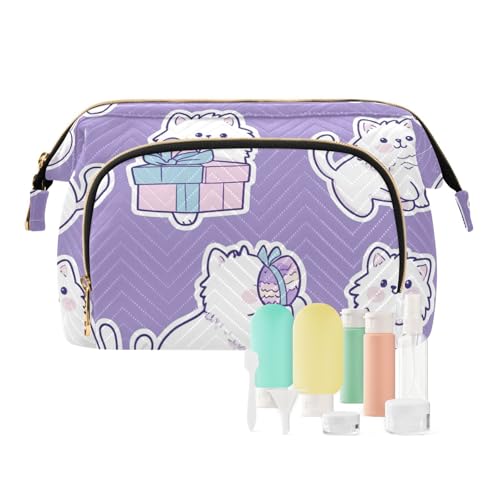 Foiosoh Weiße Katze elegante Kosmetiktasche Tragbare Kapazität Reisetasche Kosmetiktasche Frauen Geldbeutel Make-up Geldbeutel Reise, Ostern Bohemia Katzen lila, 1 size, Cartoon von Foiosoh