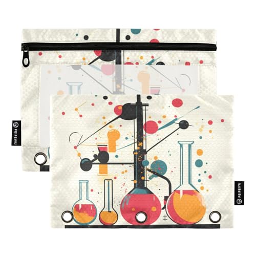 Foiosoh Wissenschaftsset Federmäppchen für 3 Ringe, multifunktional, transparentes Fenster, mit glattem Reißverschluss, für Büro-Organizer, 2 Stück von Foiosoh