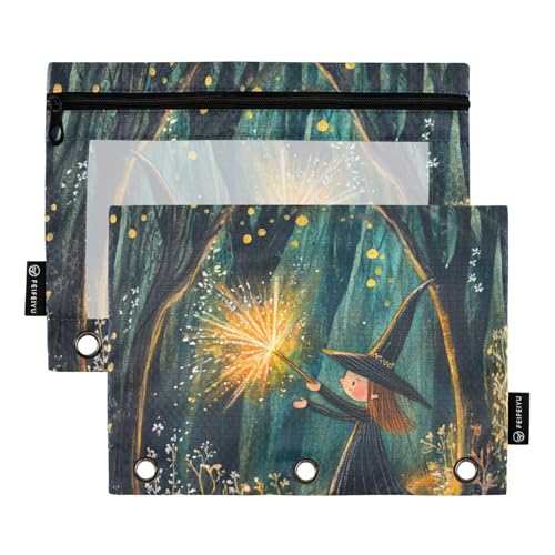 Foiosoh Zauberer und Magie, personalisierbare Federmäppchen für 3-Ringe, multifunktional, transparentes Fenster, für Schule, Schreibutensilien, Aufbewahrungszubehör, 2 Stück von Foiosoh