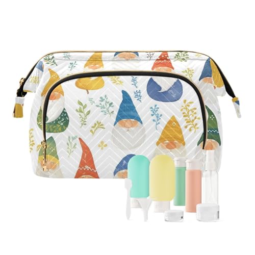 Foiosoh Zitrone und Blatt Blau Make-up Tasche Reißverschluss Große Kapazität Reise Kosmetiktasche Frauen Brieftasche Für Kosmetik Toilette, bunte Zwerg muster beige, 1 größe, Cartoon, buntes Zwerg von Foiosoh