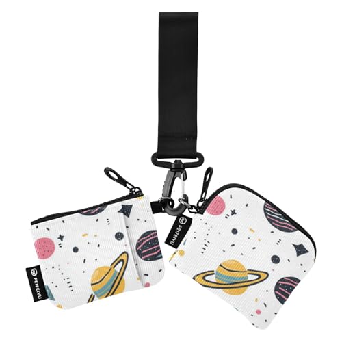 Outer Planets and Alphabet Damen Dual Wallets Busniess Kartenetuis Slim Detachable Card Wallet Geld Organizer mit Reißverschluss Münzfach für Arbeit Reisen 2 Packungen, Äußere Planeten und Alphabet, 1 von Foiosoh