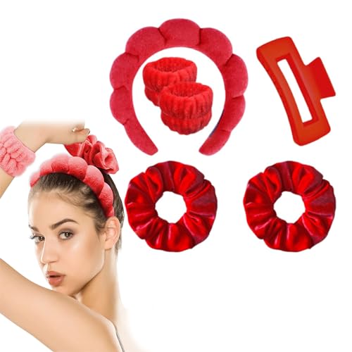 Rot 6 Stück haarklammer set Haarband, Haar-Clips Frauen, für dickes Haar Rutschfestes Haar Jaw Clips Haarstyling, Waschband für Hautpflege Make-up-Entfernung Spa-Dusche Damen von Fokecci