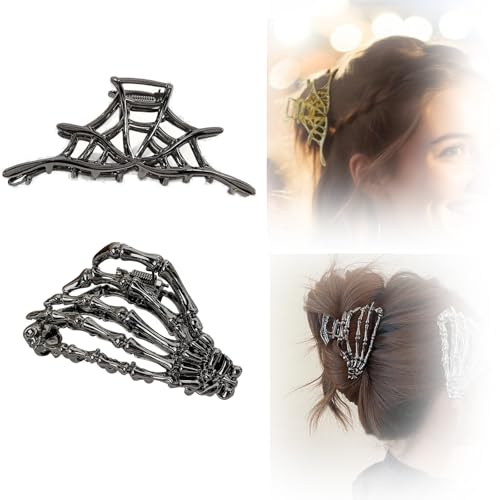 Fokroin 2 Stück Mode Metall Haarklammer, Spinnennetz Haarklammern, Schädelklaue Haarspange, Halloween Accessoires, Halloween Haarschmuck, Halloween Haarspangen, für Frauen Mädchen Haarstyling Zubehör von Fokroin