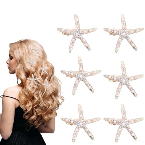 Fokroin 6Stück Seestern Haarspangen, Strand Seestern Haarnadel Mädchen Blumenmädchen-Zubehör, Perle Haarspangen Eleganter Haarschmuck für Frauen Mädchen Party Geburtstag Geschenk Hochzeit von Fokroin