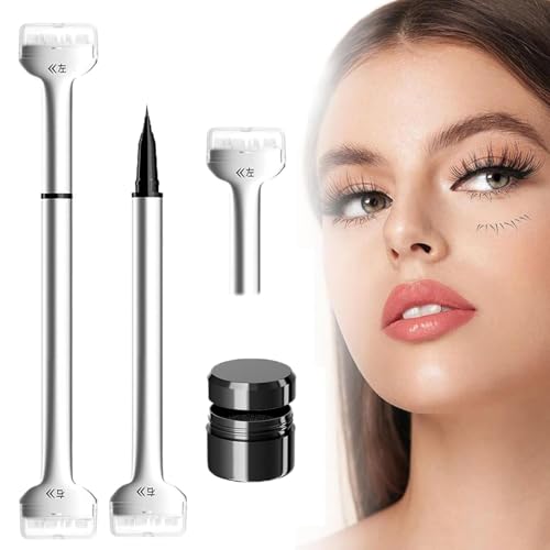 Fokroin Eyeliner Stempel, Lower Lash Stamp, 2 in 1 Lower Eyelash Stamp Set, Wimpern Untere Stempel Mit Tinte Und Eyeliner, Wimpern Stempel, für Einfach anzuwenden,Make Up Anfänger (Mokkabraun) von Fokroin