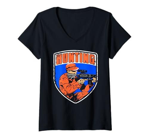Damen Jagdabzeichen Mit Zielausrichtung Outdoor T-Shirt mit V-Ausschnitt Damen Jagdabzeichen Mit Zielausrichtung Outdoor T-Shirt mit V-Ausschnitt von Fokus Auf Zieltreue Jagdsaison Fans