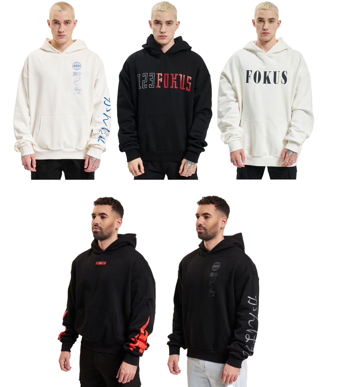 Fokus x Def Hoodie für Herren Kapuzen-Pullover mit Kängurutasche Sweater mit verschiedenen Prints in Schwarz oder Weiß von Fokus x Def