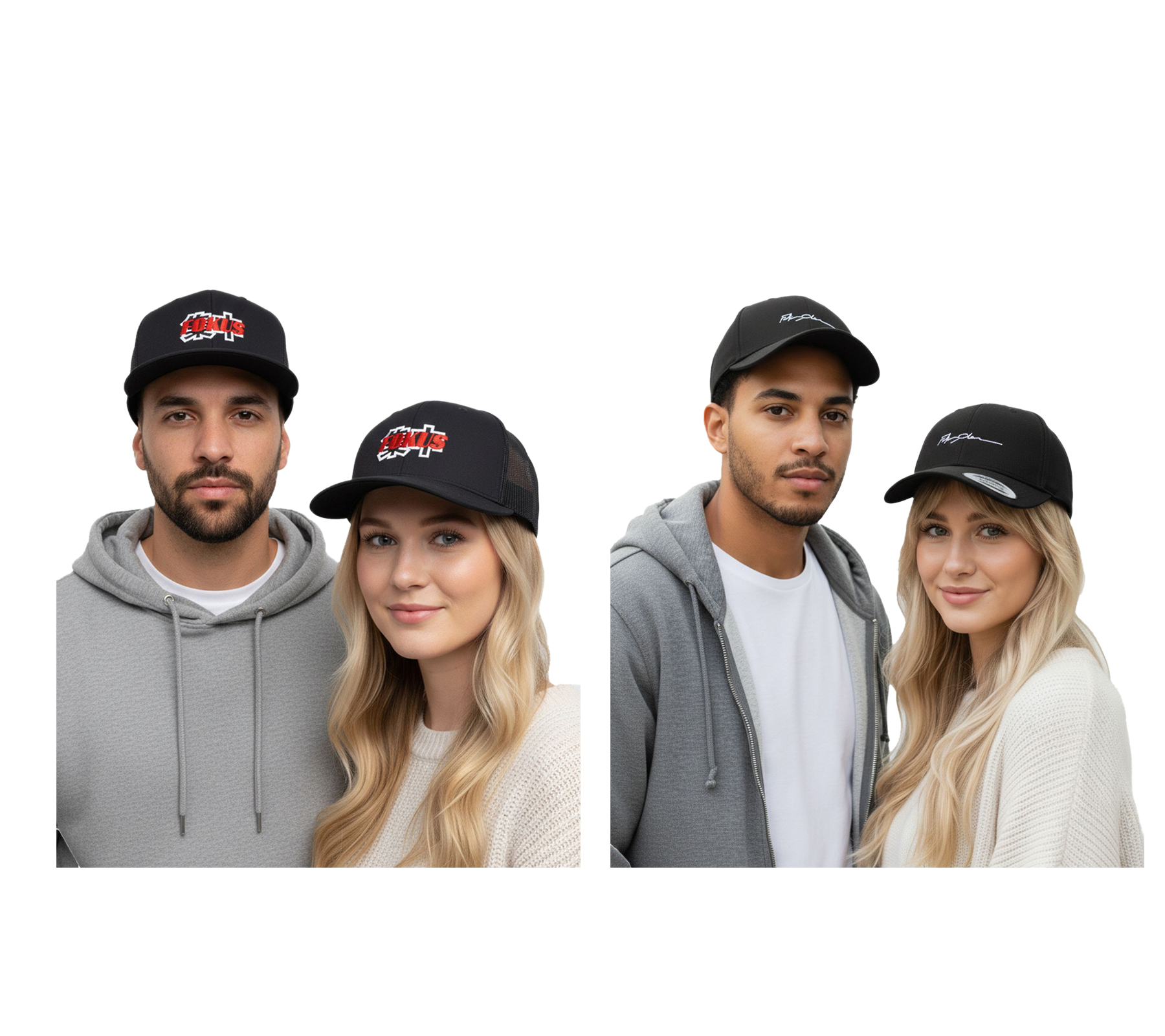 stylische FOKUS x DEF Snapback verstellbarer Snapback Trucker-Cap in Schwarz/Rot oder Schwarz/Weiß von Fokus x Def