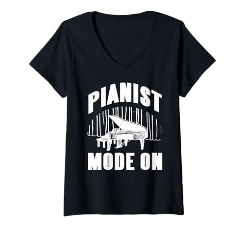 Damen Pianist Modus Aktiv Bühne Musikspieler Stil T-Shirt mit V-Ausschnitt Damen Pianist Modus Aktiv Bühne Musikspieler Stil T-Shirt mit V-Ausschnitt von Fokusiert Auftritt Pianisten Bühne Modus