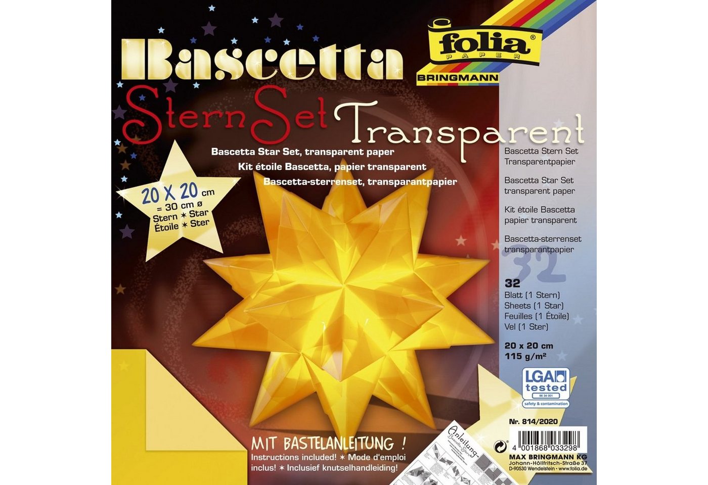 Folia Handgelenkstütze folia Faltblätter Bascetta-Stern, gelb-transparent von Folia
