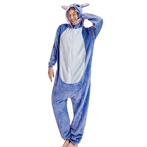 Folisof Onesies Pyjama, Unisex Erwachsene Neuheit Einteiler Cosplay Tier Nachtwäsche Homewear, Halloween Kostüm für Damen Herren, Stitch, X-Large von Folisof