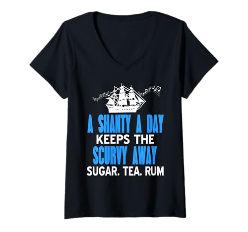 Damen EIN Shanty Pro Tag Vertreibt Die Seekrankheit Humor T-Shirt mit V-Ausschnitt Damen EIN Shanty Pro Tag Vertreibt Die Seekrankheit Humor T-Shirt mit V-Ausschnitt von Folk Musik Segel Crew Rum Und Tee Spruch