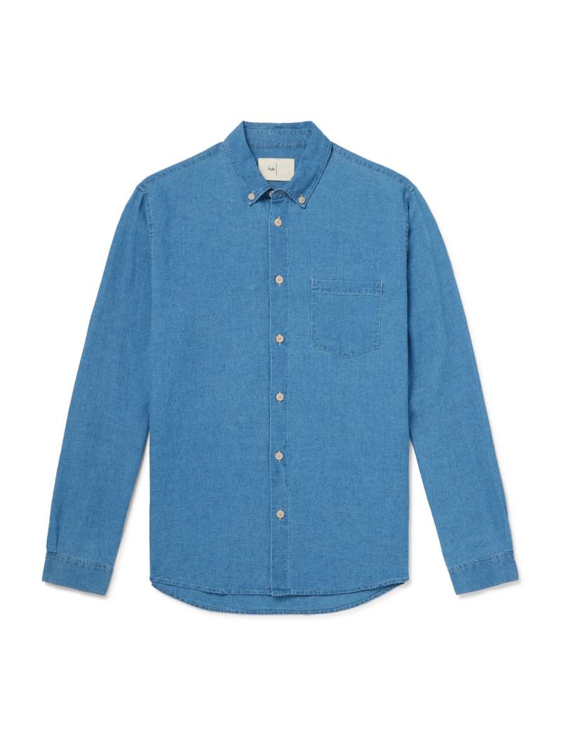 Folk - Anniversary Button-Down Collar Linen and Cotton-Blend Chambray Shirt - Men - Blue - XL von Folk