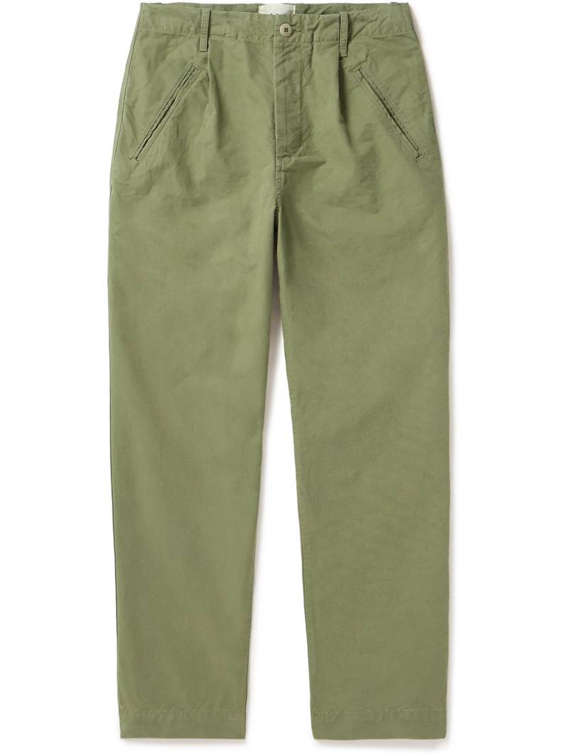 Folk - Assembly Straight-Leg Pleated Cotton-Twill Trousers - Men - Green - 4 von Folk