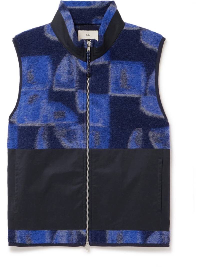 Folk - Kate Gibb Signal Shell-Trimmed Wool-Blend Jacquard Gilet - Men - Blue - S von Folk