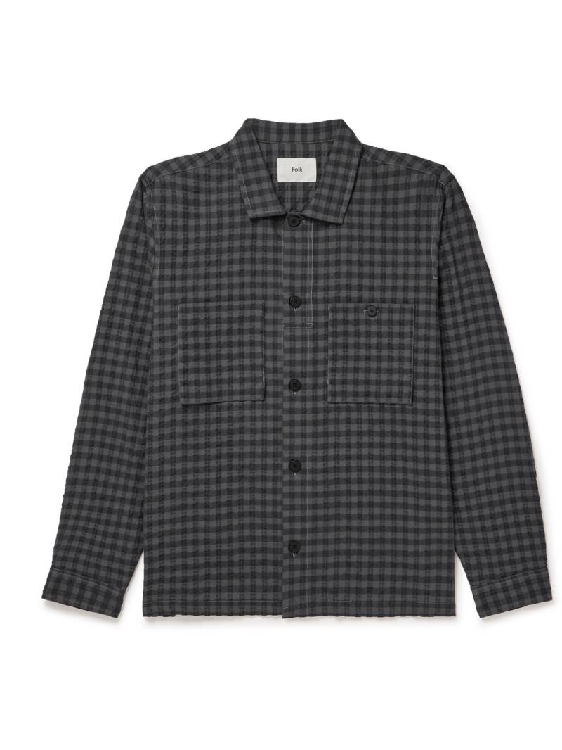 Folk - Patch Checked Seersucker Overshirt - Men - Blue - M von Folk