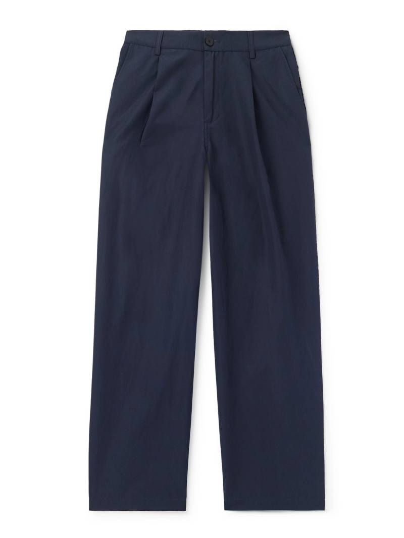 Folk - Wide-Leg Pleated Cotton and Linen-Blend Trousers - Men - Blue - UK/US 38 von Folk