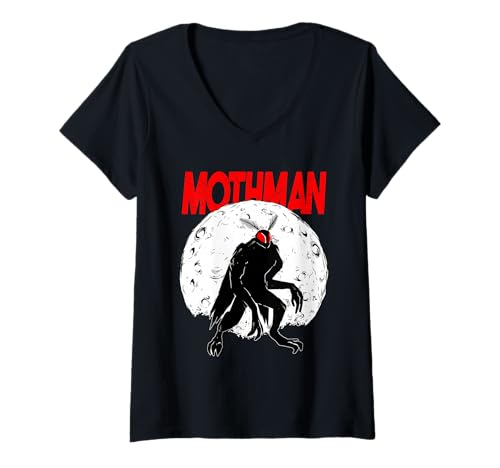 Damen Vollmond Red Eyed Mothman Cryptid Kryptozoologie Folklore T-Shirt mit V-Ausschnitt Damen Vollmond Red Eyed Mothman Cryptid Kryptozoologie Folklore T-Shirt mit V-Ausschnitt von FolkLore Full Moon Red Eyed Mothman Cryptid