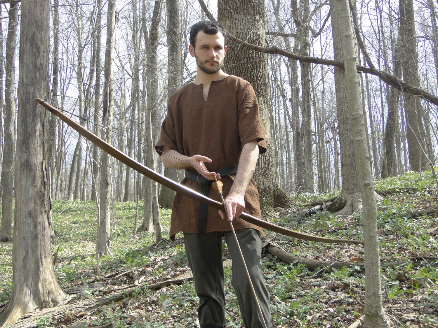 Mittelalterliches Mittelalter Hemd Tunika 4-Farbig - Kurzarm Leinen, Wikinger Bogenschütze, Herren Einheitsgrösse /P/ von FolkOfTheWood