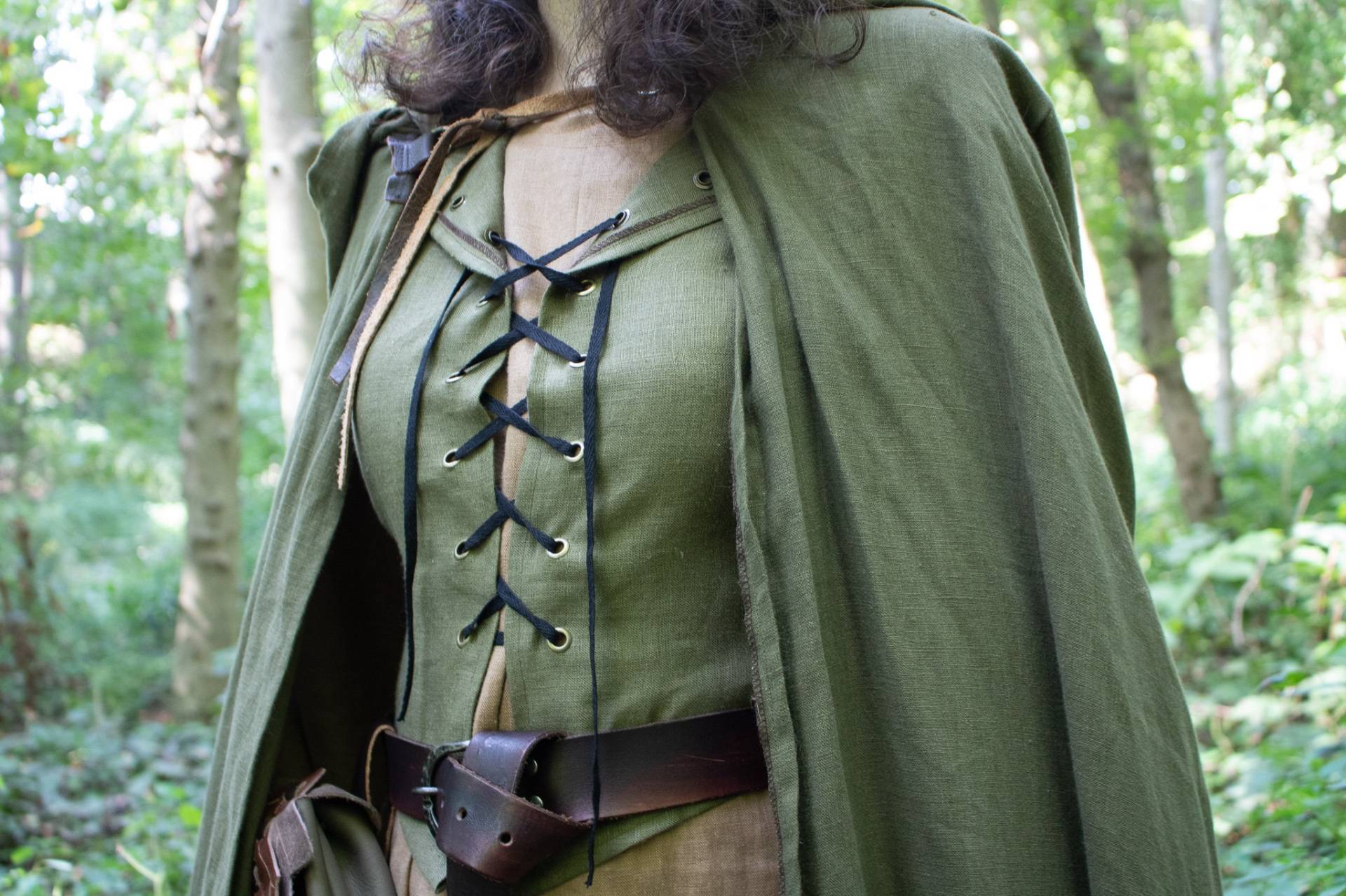 Mittelalterliche Kapuzen-Weste, Elfenwald-Fest, Leinen Mieder Zum Schnüren /F/(Pfund von FolkOfTheWood