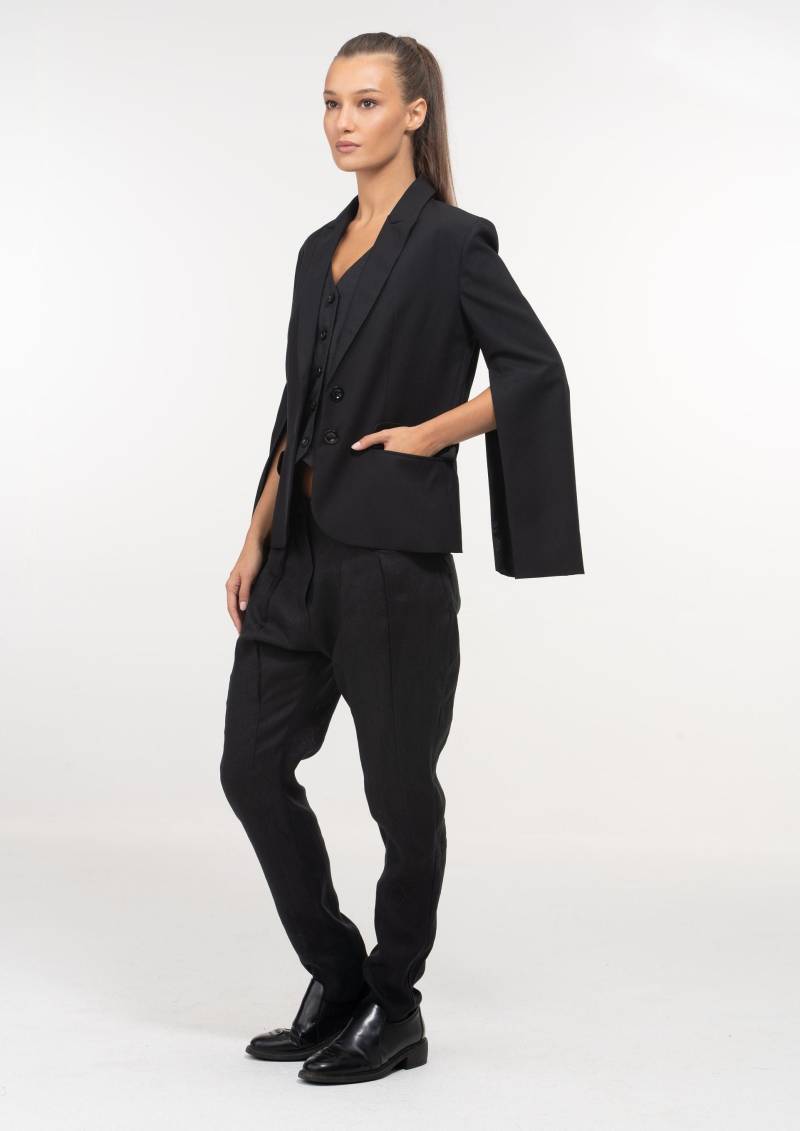 Geschlitzte Ärmel Wollblazer Damen, Taillierte Anzugjacke Frauen Mit Trendigen Schlitz-Ärmeln von FollowMeFS