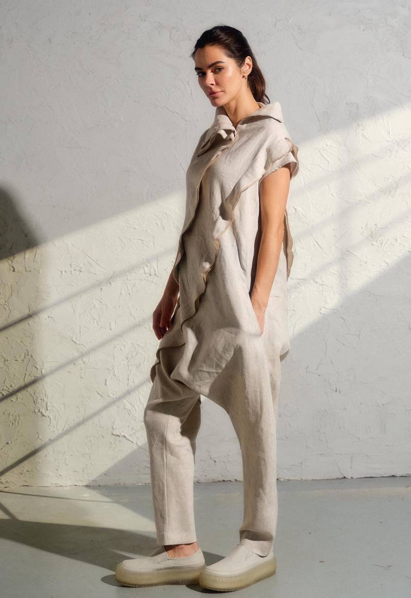 Hellbeige Leinen Jumpsuit Damen, Avantgarde Kleidung, Overalls, Baggy Bodys, Plus Größen von FollowMeFS