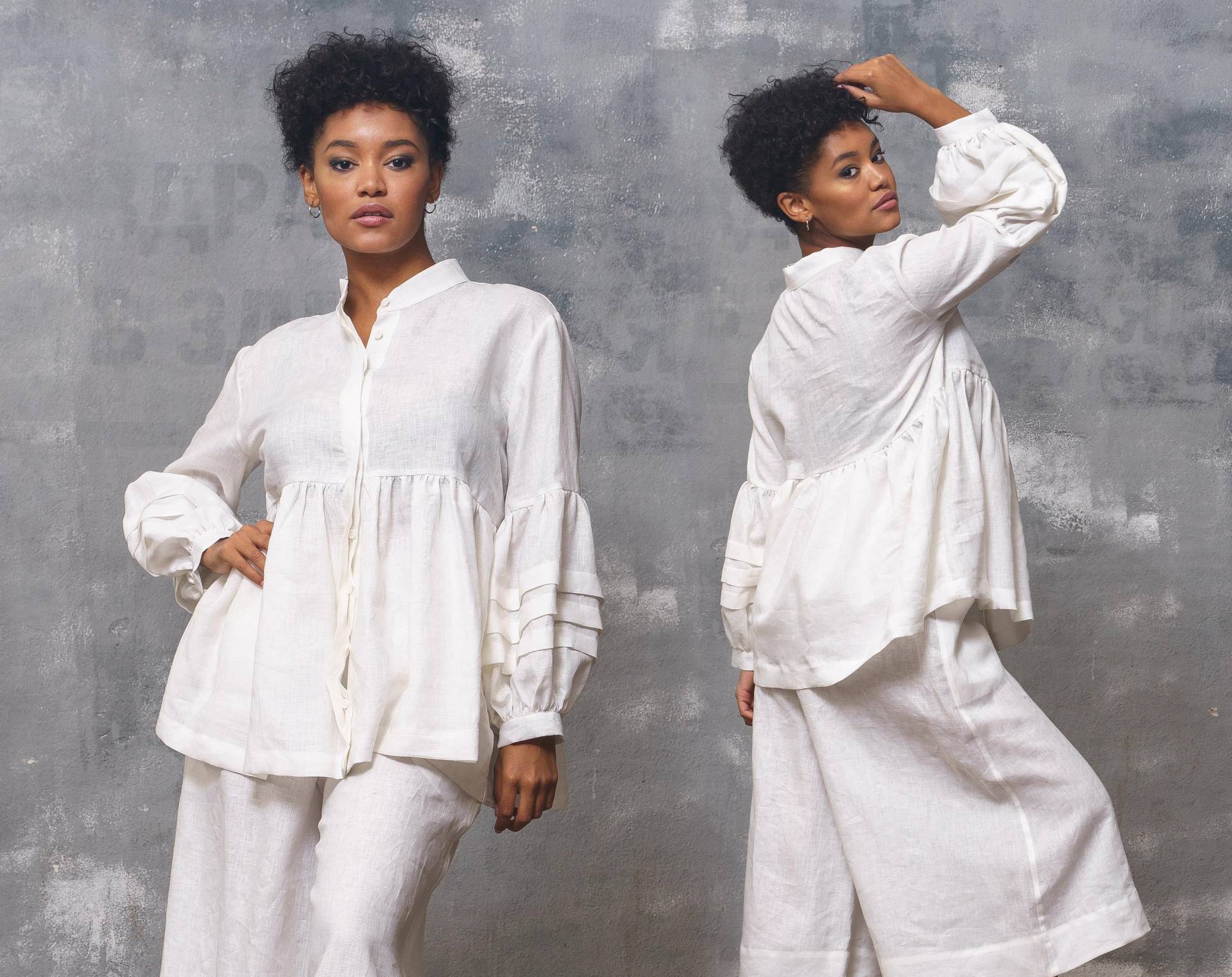 Übergroße Weiße Leinenbluse, Langärmliges Tunika-Oberteil, Kleidung in Übergrößen von FollowMeFS