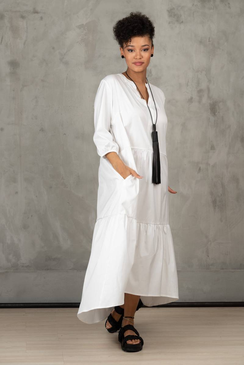 Übergroßes Weißes Baumwoll-Maxikleid Langarm-Kaftan in Übergröße von FollowMeFS