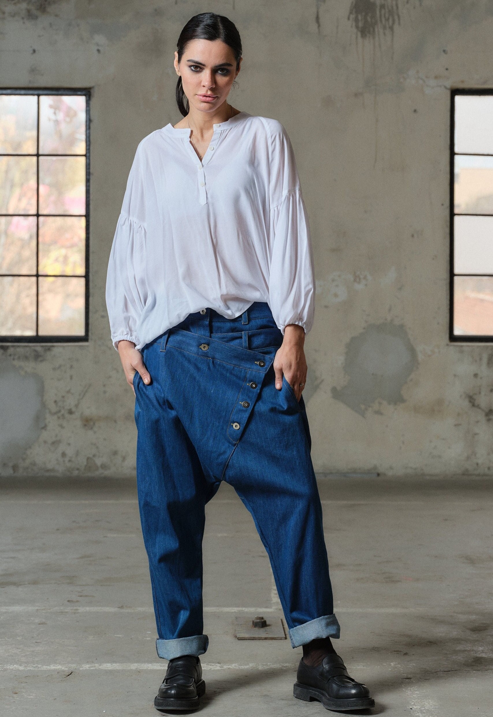 Weiße Puffärmel Viskose Bluse Damen, Elegante Lange Damen Bluse, Plus Größen Verfügbar, Casual Weißes Top Langsame Mode von FollowMeFS