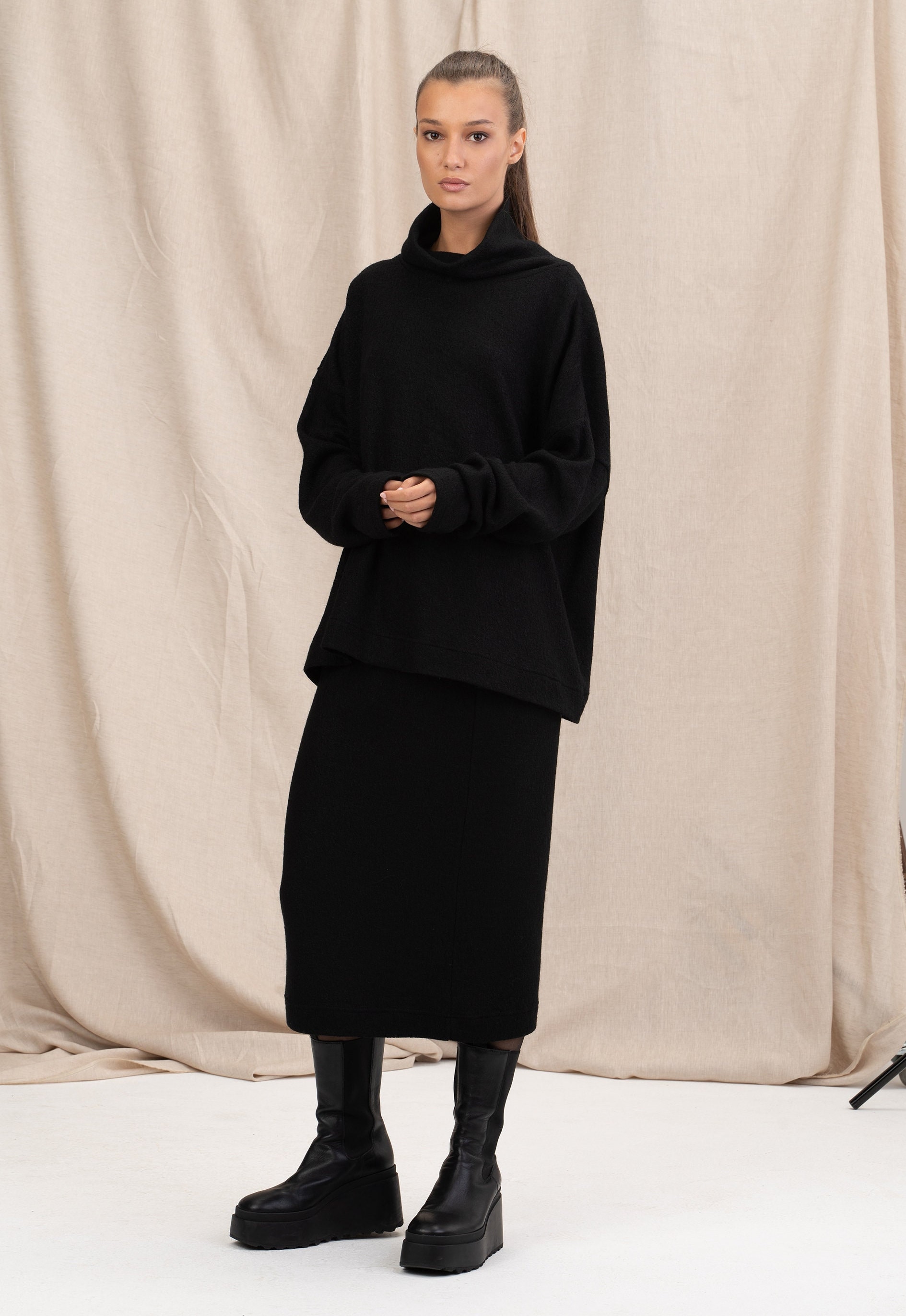 Wolle Strick Rock Set Oversized Rollkragen, Midi Bleistift von FollowMeFS