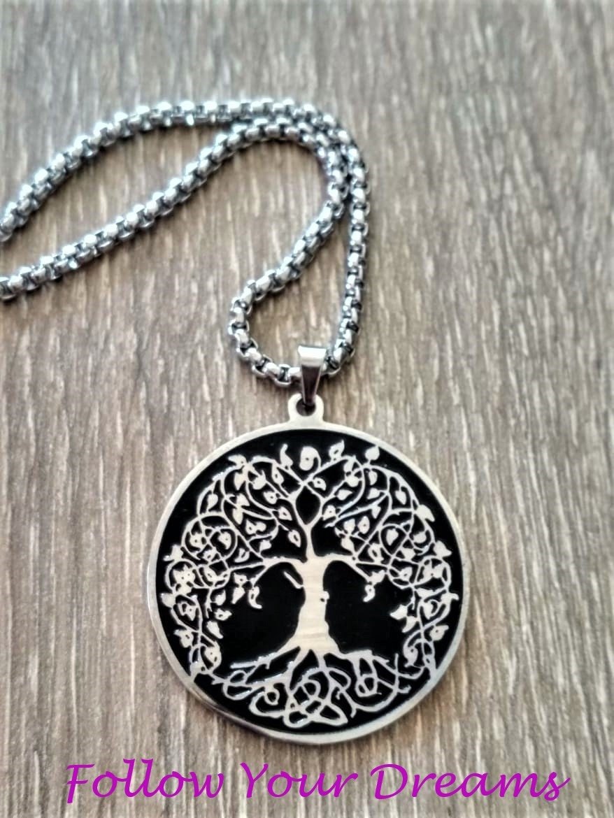 Schwarze Emaille/ Edelstahl/ Baum Des Lebens/ Keltisch/ Wicca Schwarze Emaille/ Edelstahl/ Baum Des Lebens/ Keltisch/ Wicca von FollowYourDreamsGR