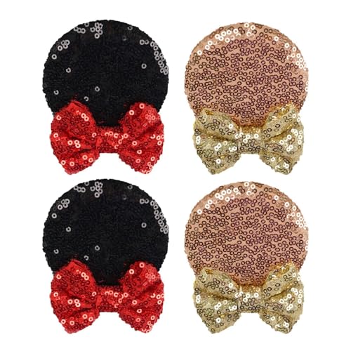 Folpus 4 Stück Haarspangen mit Mausohren, glitzernde Haarschleifen für Prinzessinnen-Cosplay-Kostümzubehör, Schwarzer Champagner von Folpus