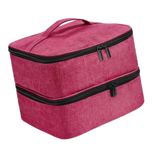 Folpus Aufbewahrungstasche, doppellagige Tragetasche, Kosmetiktasche, Reise, tragbare Nagellack-Organizer-Hülle für Make-up, Nagellampe, Rose Rot von Folpus