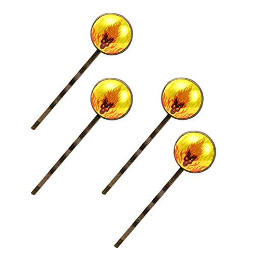 Haarspangen für Damen, flammender Feuerschädel in Gelb / Orange, 4 Stück von Folytop