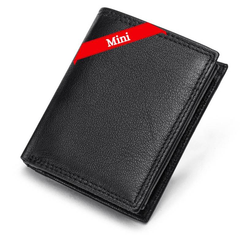 Fomax Geldbörse Mini-Format Herren aus echtem Leder mit RFID Schutz, 11 Kartenfächer, Hochformat, Schwarz, kompakt, praktisch und modern von Fomax