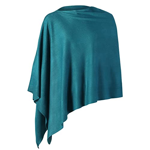 Damen-Poncho, leicht, einfarbig, Pullover-Schal, Strick-Cape, elegant, Damen-Oberteil, blaugrün, S/L von Fomolom