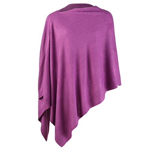 Damen-Poncho, leicht, einfarbig, Pullover-Schal, Strick-Cape, elegant, Damen-Oberteil, violett, S/L von Fomolom