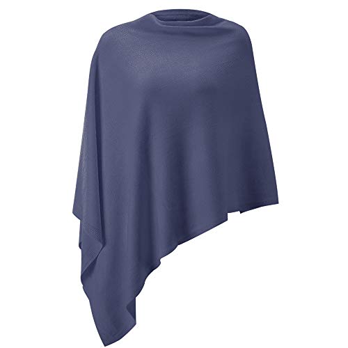 Damen-Poncho, leicht, einfarbig, Pullover-Schal, Strick-Cape, elegant, Damen-Oberteil, blau, S/L von Fomolom