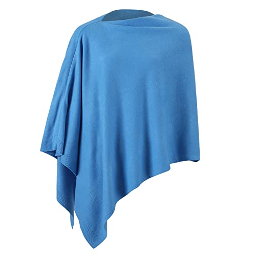 Damen-Poncho, leicht, einfarbig, Pullover-Schal, Strick-Cape, elegant, Damen-Oberteil, blau (classic blue), S/L von Fomolom